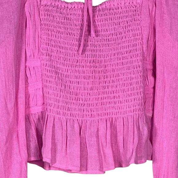 Free People Women’s Chloe Smocked Tie Neck Cotton Top in Pink Aurora Size XS - Picture 6 of 8